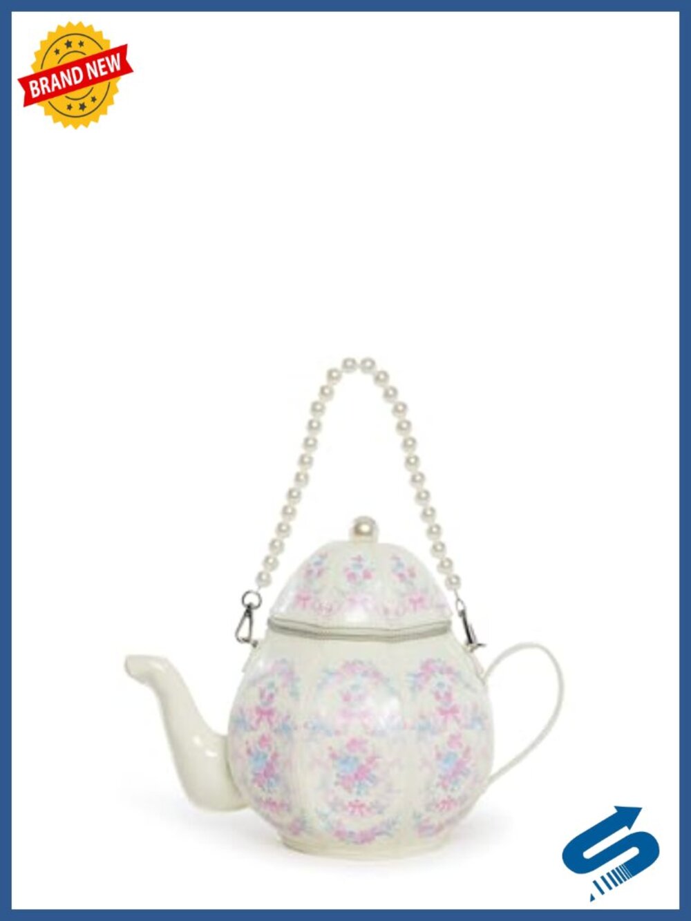 Whimsical Teapot Shaped Clutch with Detachable Pearl Strap and Mini Purse